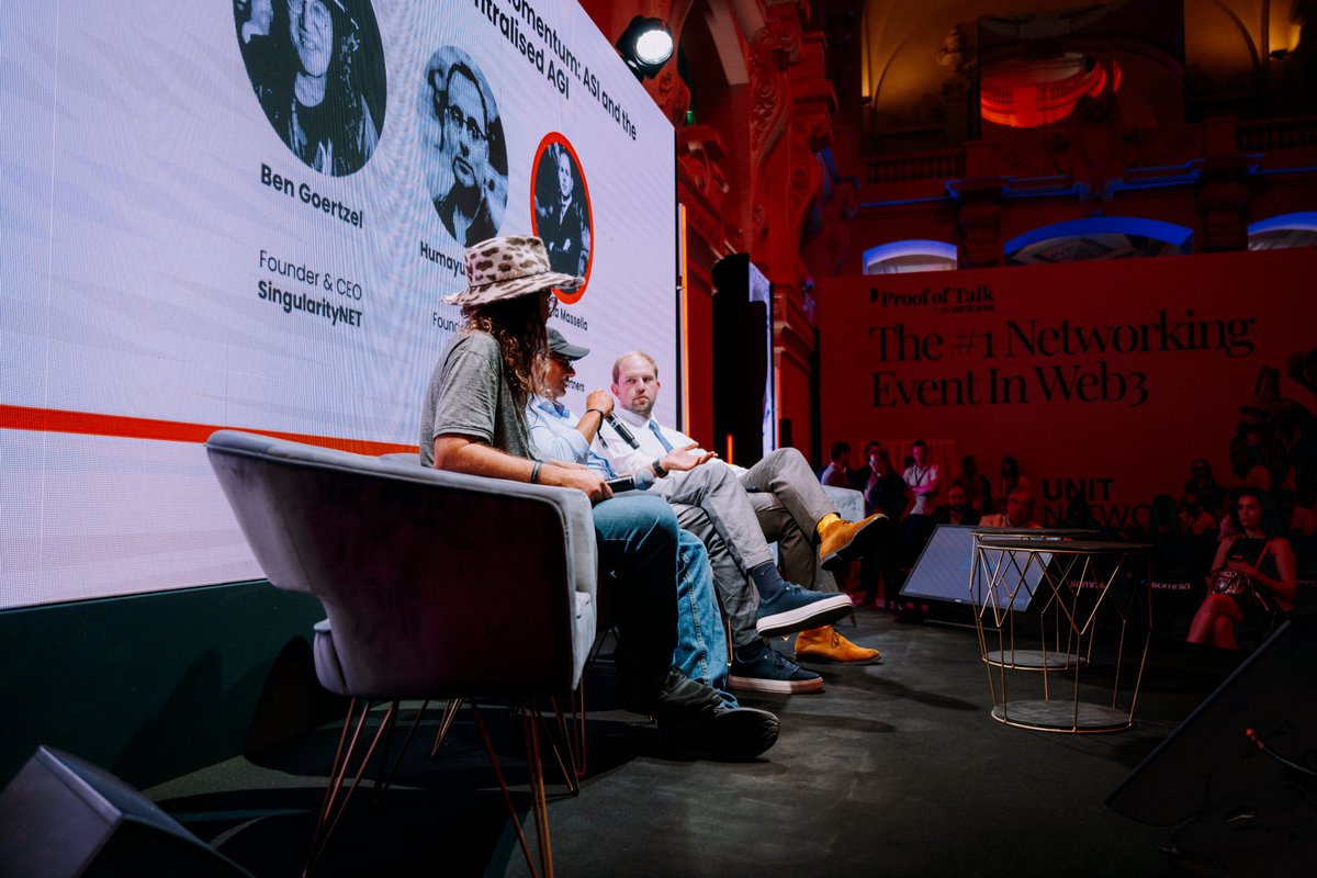 SingularityNET (@singularitynet) on Twitter photo Our CEO, Dr. <a href="/bengoertzel/">Ben Goertzel</a>, joined <a href="/HMsheikh4/">Humayun</a>, CEO of <a href="/Fetch_ai/">Fetch.ai</a>, and Nicola Massella, Partner at <a href="/STORM_Partners/">STORM Partners</a>, at the Proof of Talk 2025 Summit in Paris to discuss our strategy for challenging technology giants in the race toward artificial general intelligence.
"We don't come Our CEO, Dr. <a href="/bengoertzel/">Ben Goertzel</a>, joined <a href="/HMsheikh4/">Humayun</a>, CEO of <a href="/Fetch_ai/">Fetch.ai</a>, and Nicola Massella, Partner at <a href="/STORM_Partners/">STORM Partners</a>, at the Proof of Talk 2025 Summit in Paris to discuss our strategy for challenging technology giants in the race toward artificial general intelligence.
"We don't come
