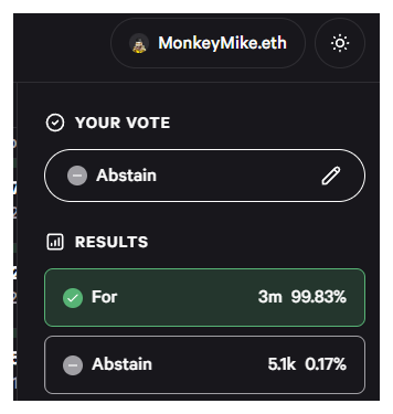 "I’m abstaining from the current proposal to dissolve the ApeCoin DAO and transition toward a new entity.

I see both sides, and it’s precisely that dual awareness that makes a binary vote feel insufficient.

When I first joined this ecosystem, I was drawn not only to the amazing