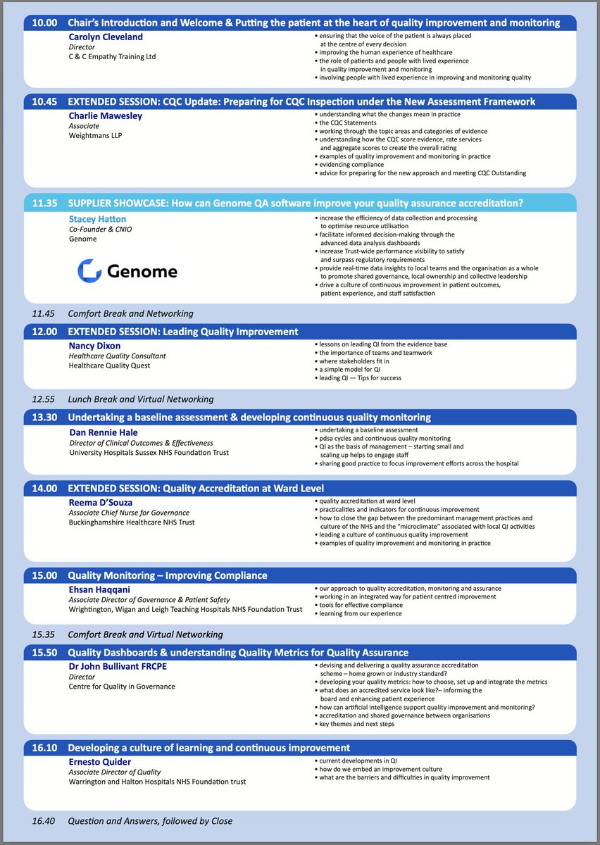Genome (@genome_digital) on Twitter photo Thank you <a href="/HCUK_Clare/">HCUK Clare 💙</a> for having us speak at the "Quality Accreditation, Monitoring, and Assurance in Health and Social Care" #QualityAccreditation conference today. It is great to see you all.
Great speakers, as always, at <a href="/HCUK_Exhibs/">HCUK Exhibitions & Sponsorship Team</a>:
🔷 Carolyn Cleveland | Director, C&C Thank you <a href="/HCUK_Clare/">HCUK Clare 💙</a> for having us speak at the "Quality Accreditation, Monitoring, and Assurance in Health and Social Care" #QualityAccreditation conference today. It is great to see you all.
Great speakers, as always, at <a href="/HCUK_Exhibs/">HCUK Exhibitions & Sponsorship Team</a>:
🔷 Carolyn Cleveland | Director, C&C