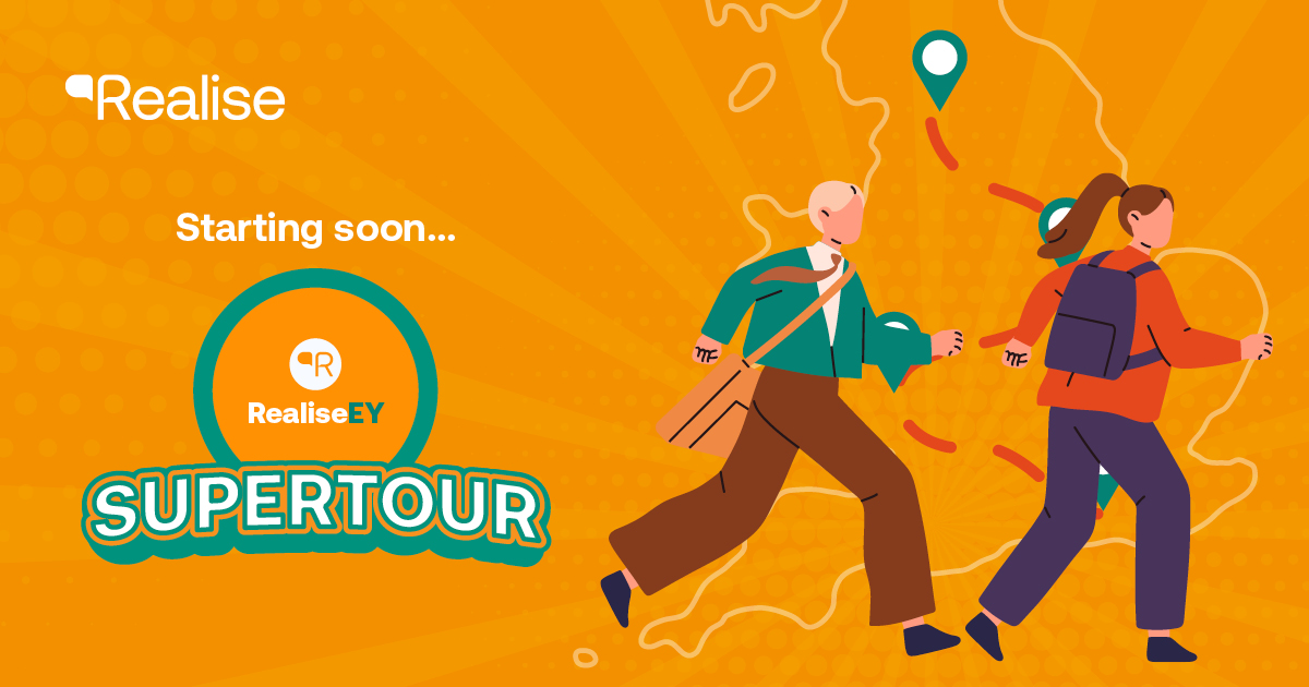 Starting very soon...the RealiseEY Supertour! 
We’re excited to be heading out to visit Early Years settings from NEXT WEEK to spread the word about the RealiseEY app📱 and share some goodies along the way!
But where will we go first? Watch this space to find out 🎉
#RealiseEY