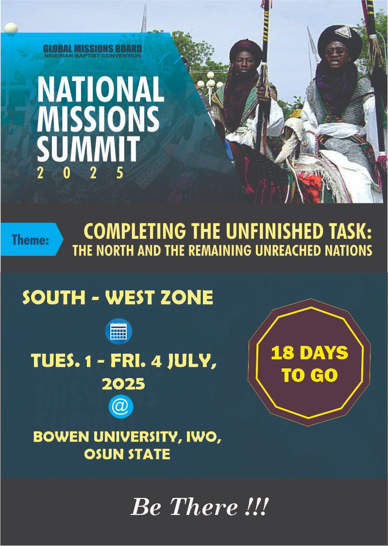 FOR REGISTRATION, YOU CAN MAKE PAYMENTS TO:
0033975797. Access Bank .
1100106918. Bowen Microfinance Bank
NAME: Global Missions Board.
 Registration is 15,000 Naira 
SEND EVIDENCE TO 07069699146, 07015930606