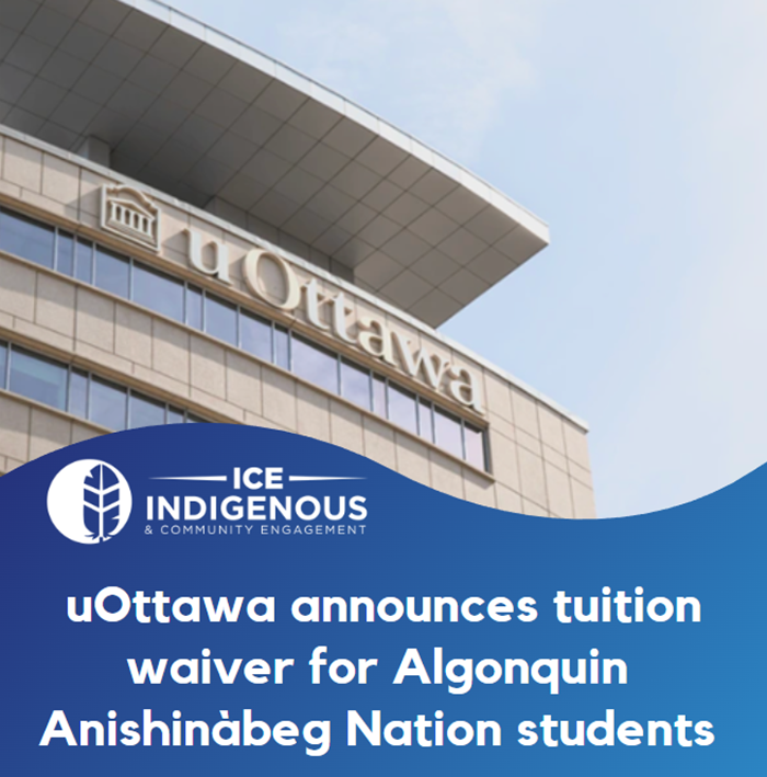 The University of Ottawa announces a full tuition waiver for Indigenous students from the Algonquin Anishinàbeg Nation, whose unceded territory the university sits on. lnkd.in/gCkYQtFC #indigenous