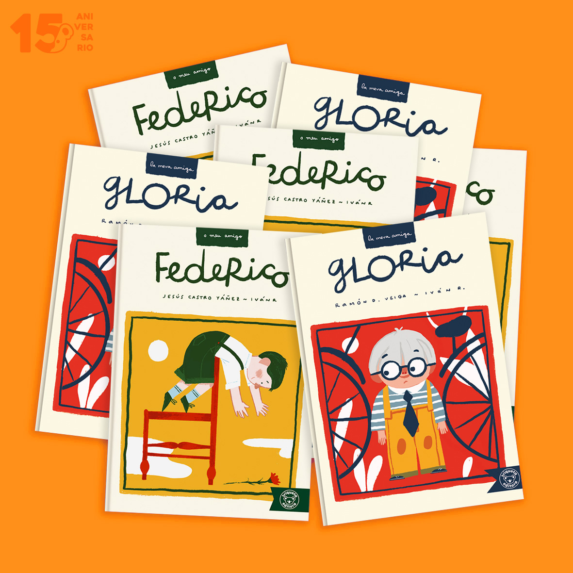 "Gloria" de Ramón D. Veiga "Federico" de <a href="/exantheo/">ý</a> , dúas historias da colección "Os meus amigos" ilustradas por @ivanerre que recrean a vida ficcionada de grandes escritores e escritoras.