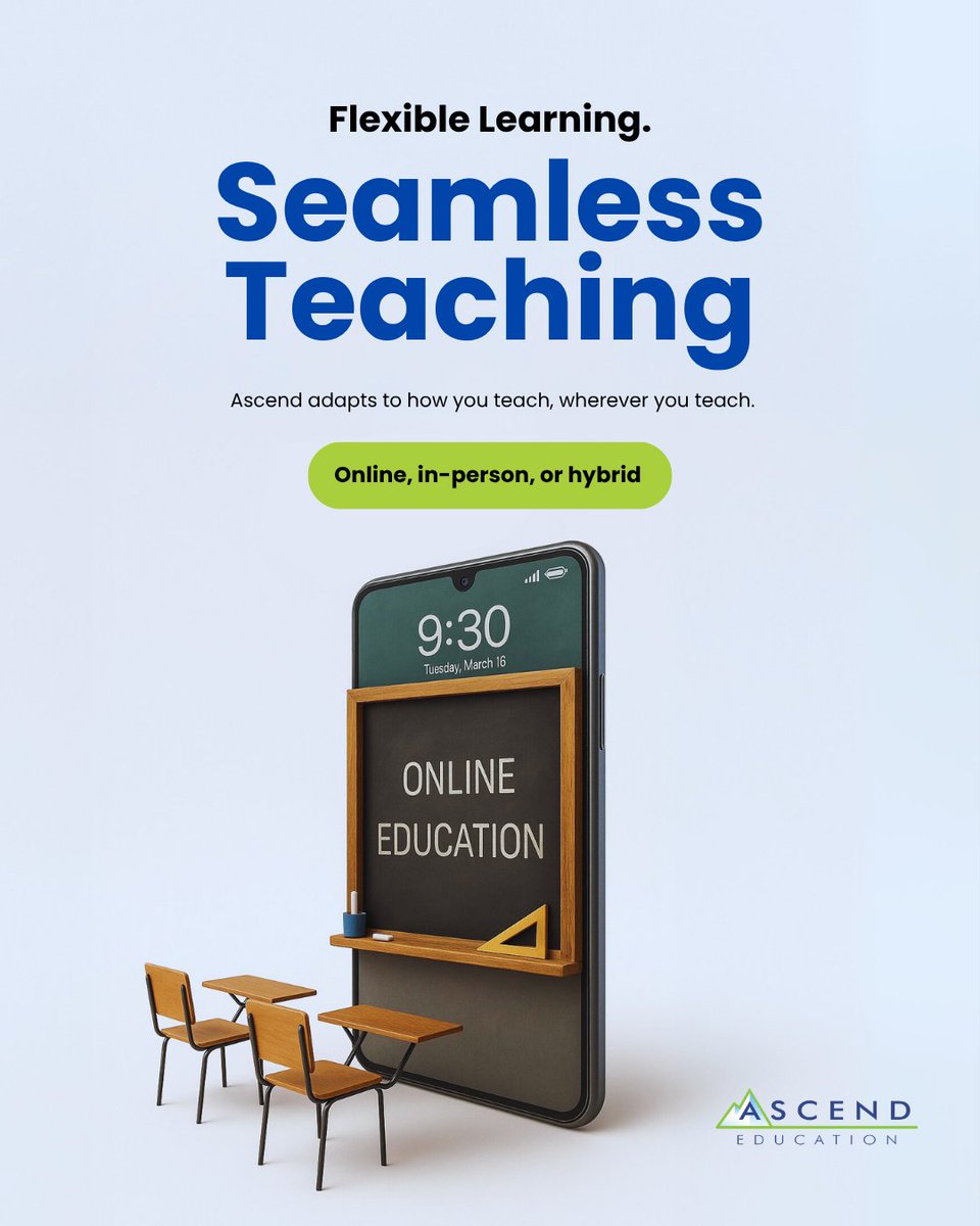 Ascend_EDU's tweet image. Teach anywhere. Teach your way.
Ascend Education supports online, in-person, and hybrid learning—without compromise.

📲 Discover seamless teaching tools for any classroom.

#AscendEducation #FlexibleLearning #HybridTeaching #OnlineLearning #EdTech #TeachingTools
