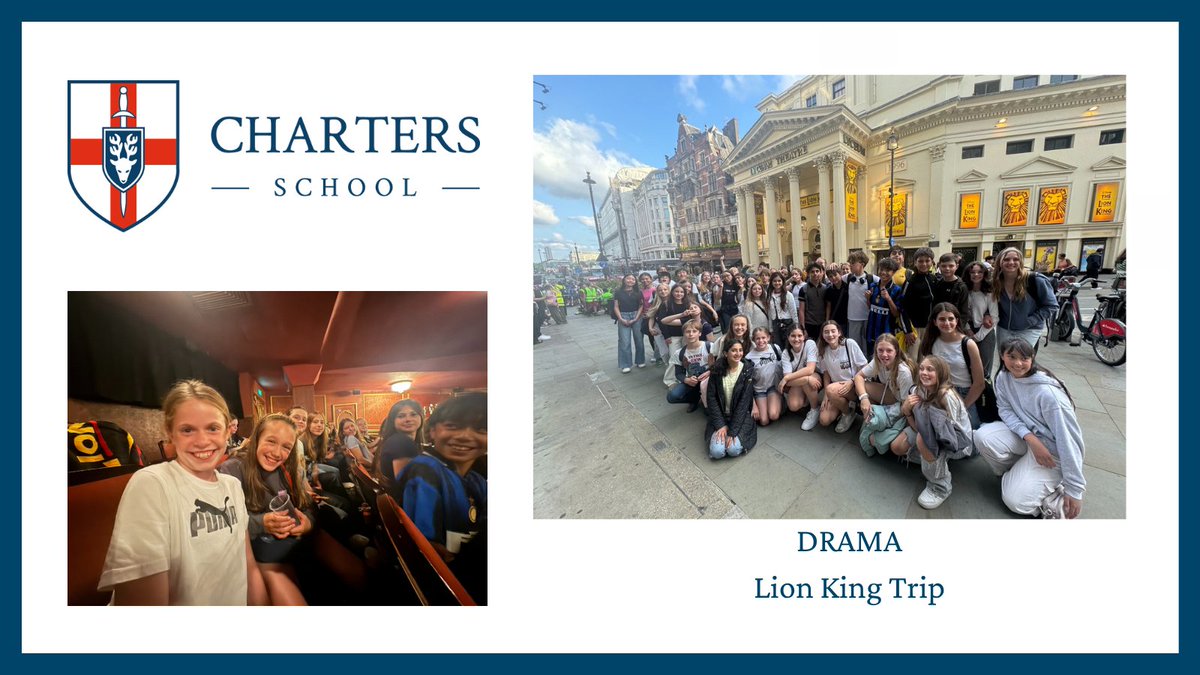 #Drama students enjoyed a trip to London this week to see the mesmerising Lion King🦁 Students thought the costumes were clever &amp; creative, and the young Simba and Nala were fantastic! about their experience here: chartersschool.org.uk/66/news/post/5…
#Trips #ECAs
