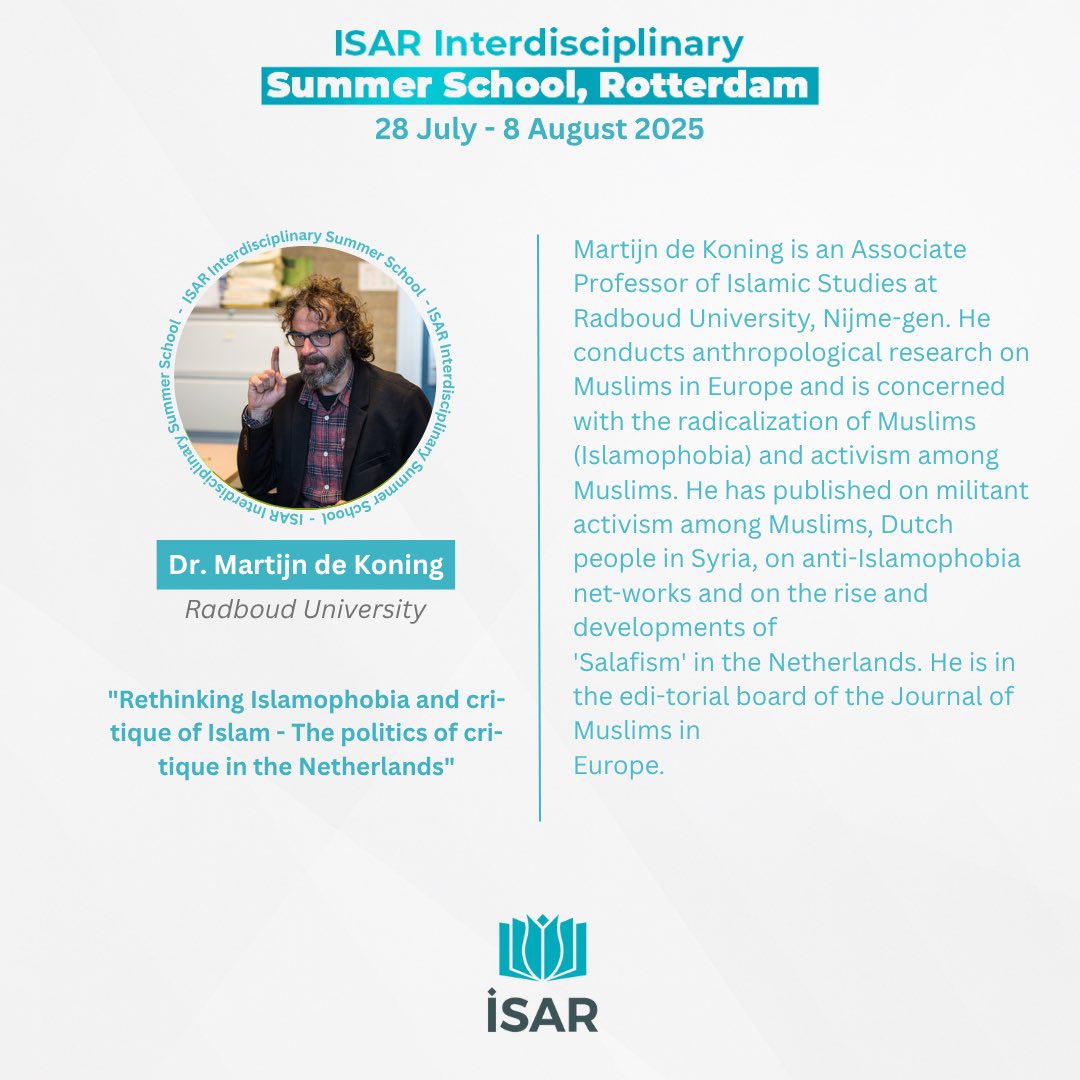 Dr. Martijn de Koning — Associate Professor of Islamic Studies at Radboud University (<a href="/Radboud_Uni/">Radboud University</a>) — is joining the ISAR Interdisciplinary Summer School 2025 (28 July – 8 August, Rotterdam).

Don’t miss the application deadline. 

Application form link: forms.gle/NN39oHKuaC14GT…