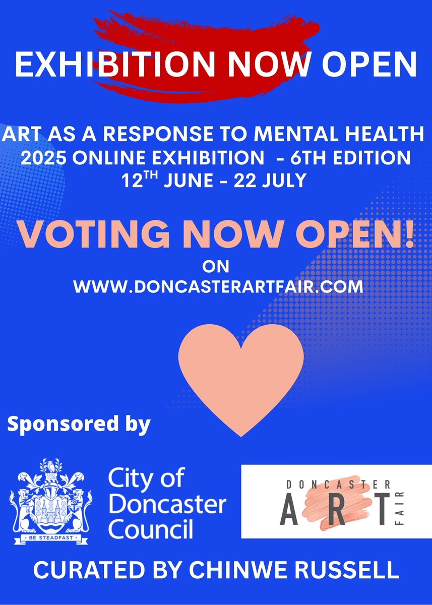 The 2025 Art as a Response to Mental Health exhibition is now LIVE!
Explore powerful artworks from around the world &amp; vote for the piece that speaks to you.
🌐 doncasterartfair.com
#ArtForMentalHealth #DoncasterArtFair #MentalHealthAwareness #ArtHeals #VoteNow
