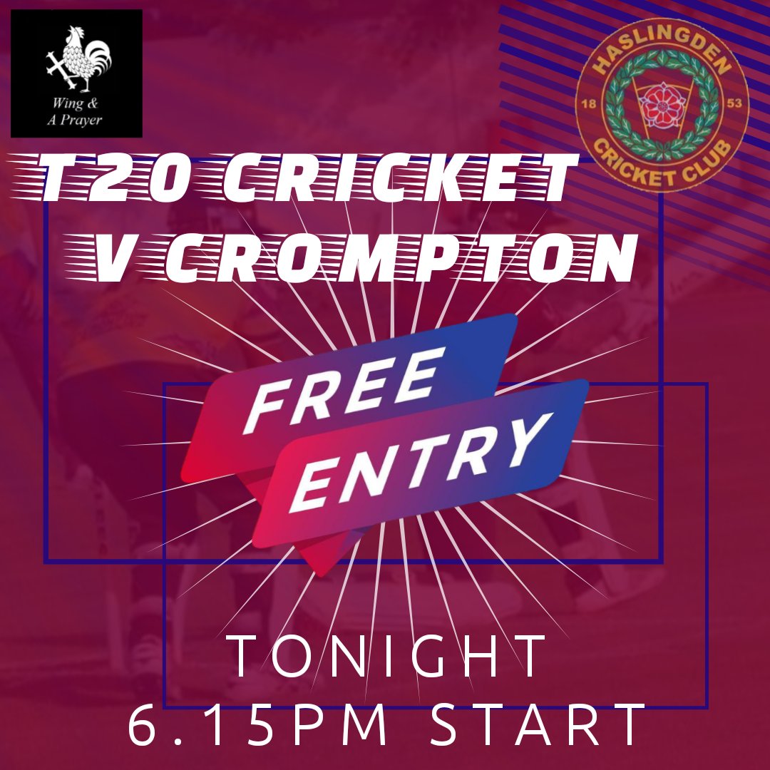 Tonight at HCC

T20 v Crompton CC 💥
6.15pm start - Free entry