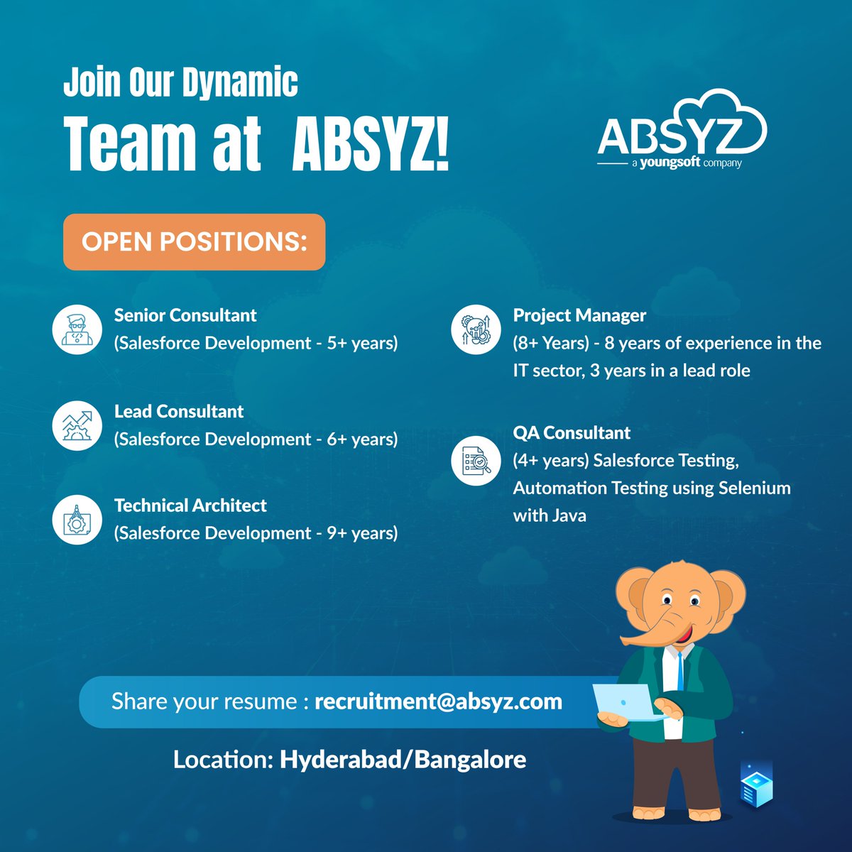 Only Hiring - Nay, Building Legacies - YAY!

If you’re passionate about Salesforce and ready to lead with purpose, your next significant role could start right here. We’re on the lookout for driven minds to join our growing team in Hyderabad &amp; Bengaluru across the following