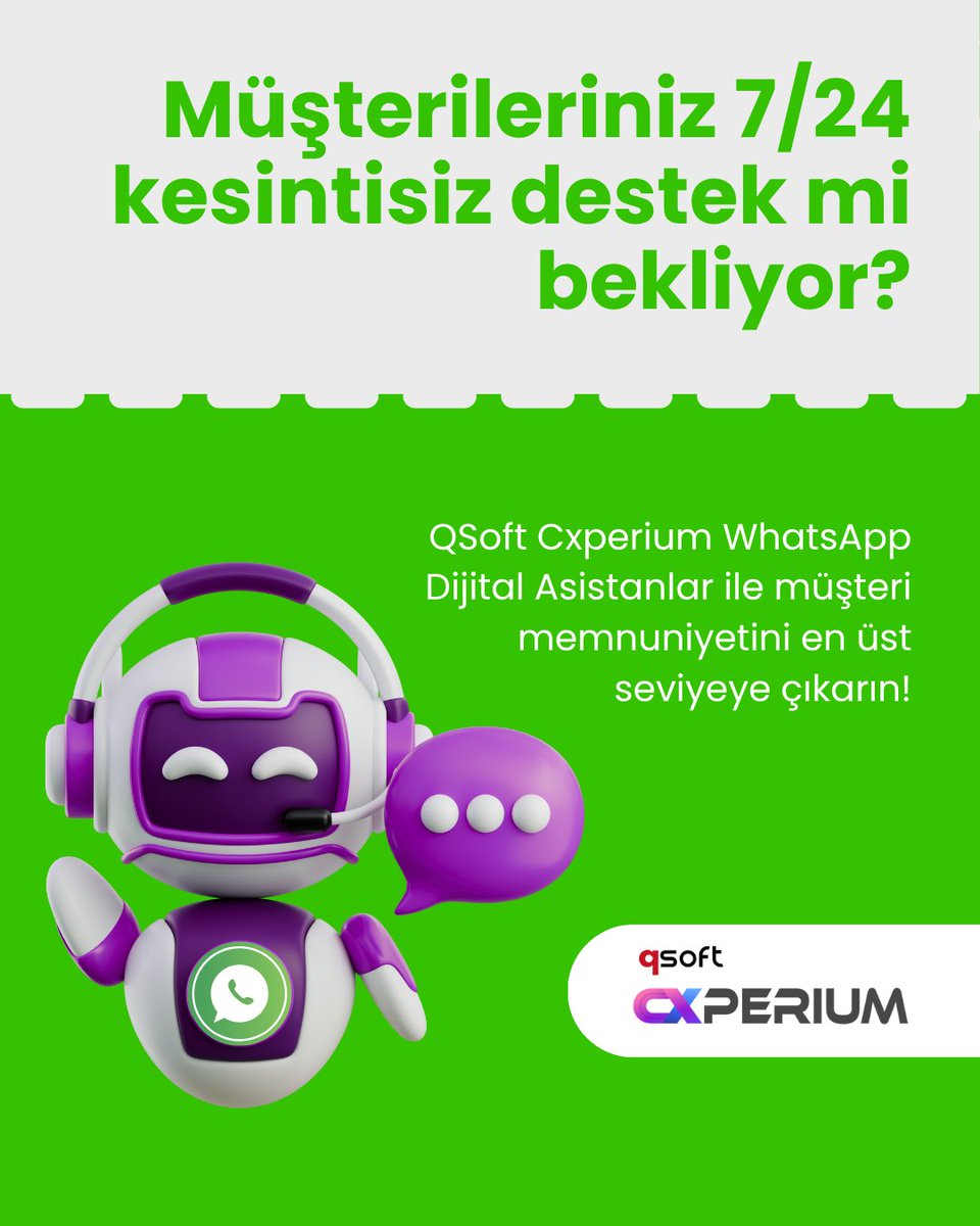 qsoftbilisim's tweet image. Müşterileriniz 7/24 kesintisiz destek mi bekliyor? QSoft Cxperium WhatsApp Dijital Asistanları ile müşteri memnuniyetini en üst seviyeye çıkarın!
#QSoftCxperium #WhatsAppChatbot #WhatsAppBusinessAPI #DijitalAsistan #AI #RPA