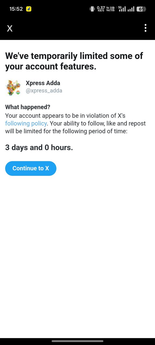"Follow ज़्यादा कर दिया,
Twitter ने block कर दिया... for 3 days 
दिल तो बच्चा है जी – सपनों में blue tick भी था!"
😢📵
#BlockedByTwitter #ChotiSiGalti