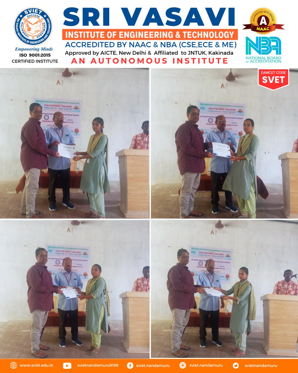 SVIETNandamuru's tweet image. Big Win for Our Polytechnic Stars! 💻✨
SVIET’s final-year Computer Engineering students just leveled up!
Proud moment for SVIET! 👏
#SVIET #PolytechnicSuccess #Internships #WorkFromHomeJobs #StudentSuccess #EngineeringCollege #Nandamuru #Vasavi #FutureReady