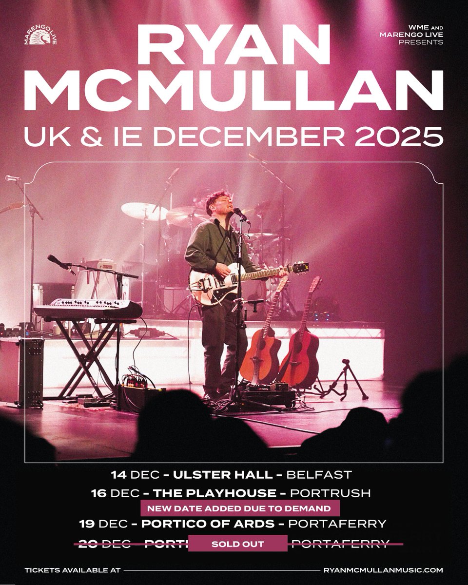 Due to incredible demand a second show for Ryan McMullan (<a href="/ryanmcmusic/">Ryan McMullan</a>) at Portico of Ards has been added on 19th December ✨

Tickets on sale now from shine.net