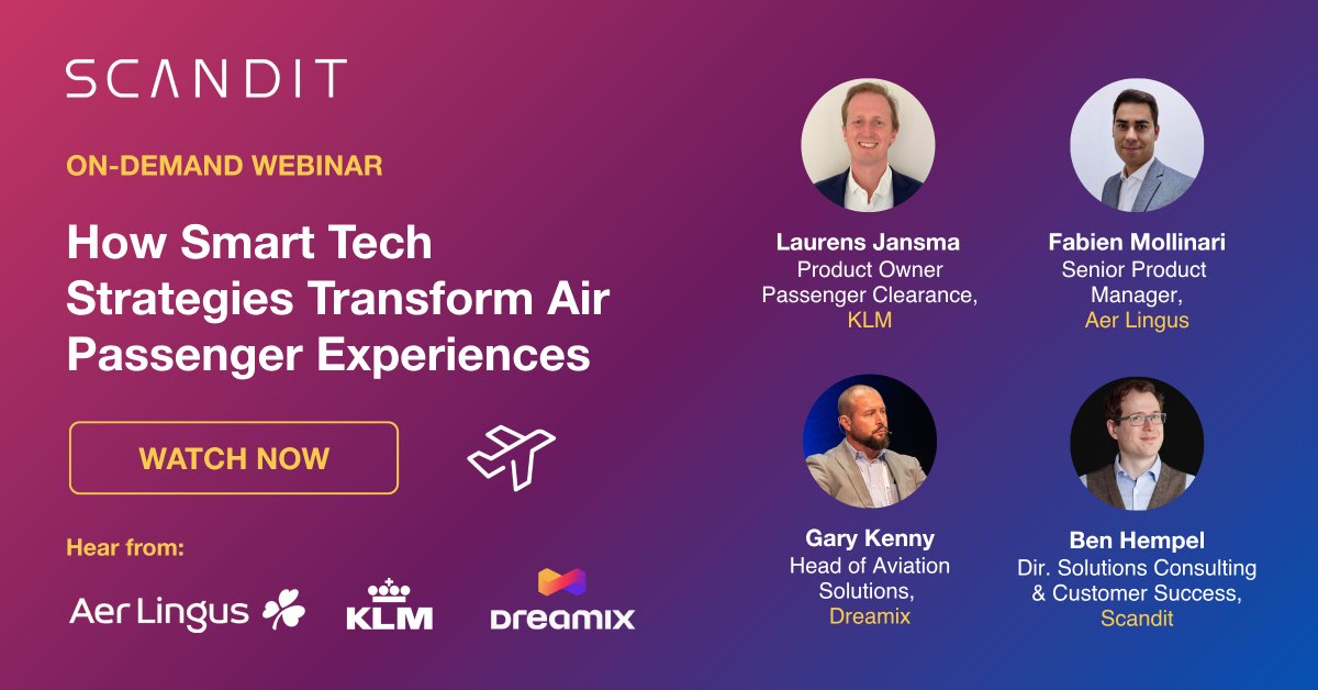 Scandit's tweet image. 🛫 If you missed our webinar with @KLM Royal Dutch Airlines, @AerLingus, and @Dreamix_Ltd, we've got you covered!
Play it back and discover some new industry strategies 👉 okt.to/YNK5w0