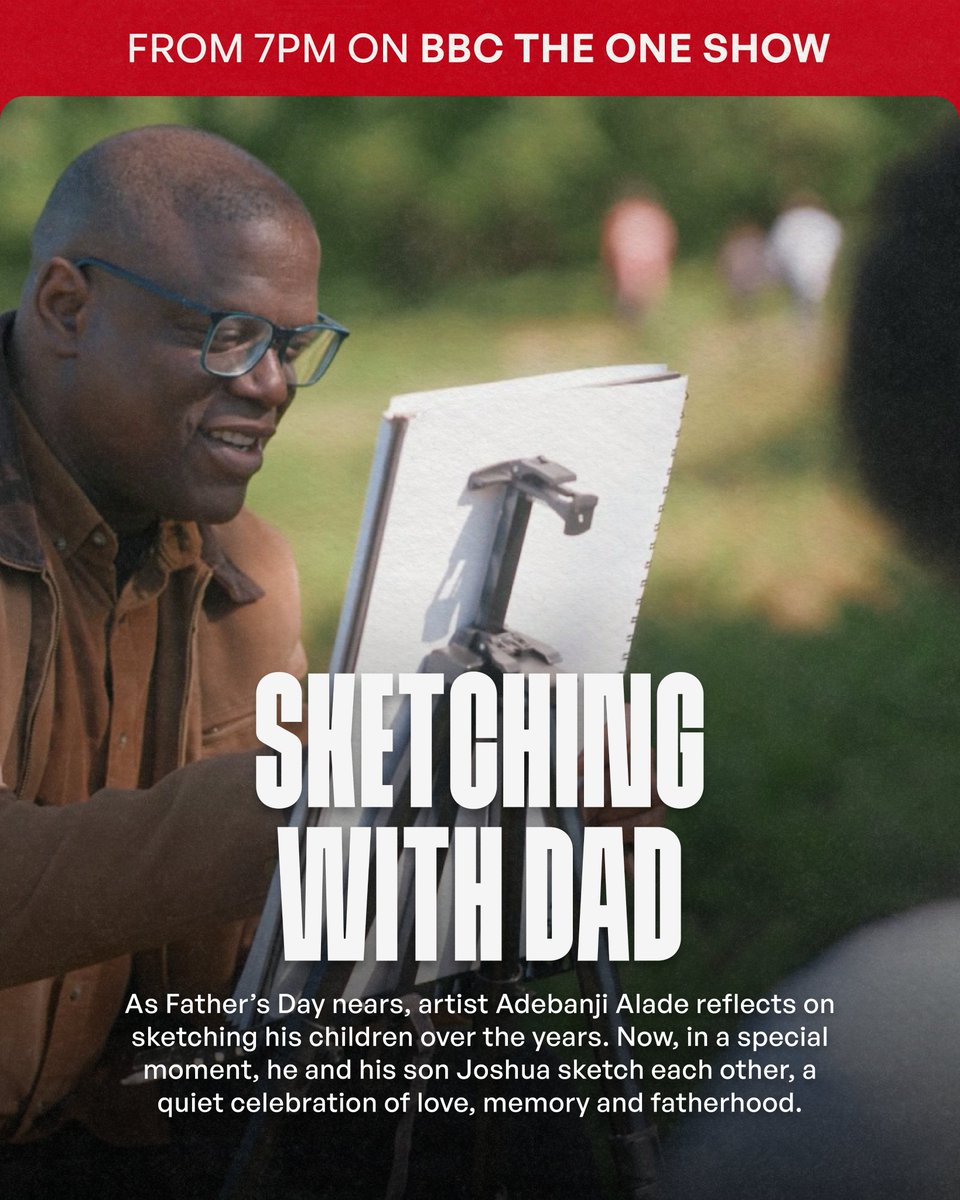 As #FathersDay approaches, artist <a href="/adebanjisketch/">adebanji alade</a> reflects on sketching his children over the years. Now, in a special moment, he and his son Joshua sketch each other, a quiet celebration of love, memory and fatherhood.  

📺 #TheOneShow | <a href="/BBCOne/">BBC One</a>
⏰ Friday 13 June | 7:00PM