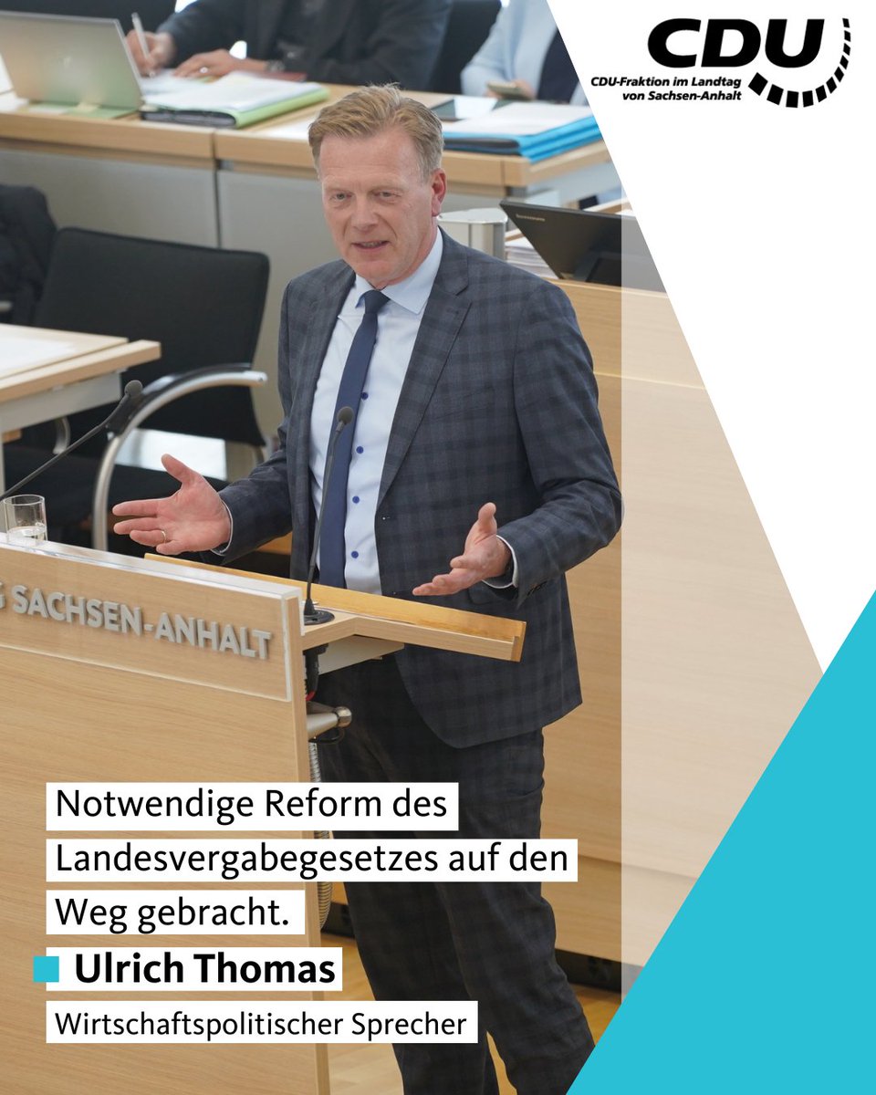 cdufraktion_LSA's tweet photo. Als „Meilenstein der Entbürokratisierung“ hat der wirtschaftspolitische Sprecher der #CDU-Landtagsfraktion, @UliThomas, das neue Tariftreue- und Vergabegesetz bezeichnet. Weitere Infos unter https://t.co/0FOfynW72r https://t.co/4nMaHYVtt8