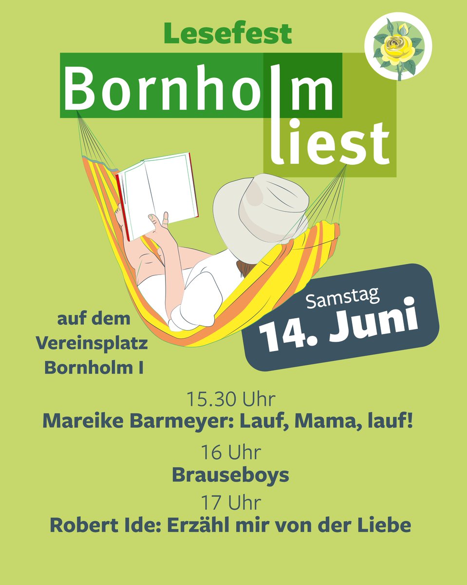 Morgen am 14.6. gehts für uns ins Grüne, auf den Vereinsplatz der Kleingartenanlage Bornholm I - wir haben Sonne und Heiterkeit im Sinn und die fröhlichsten Texte und Bücher im Gepäck. Um 16 Uhr lesen wir, aber man sollte ruhig Zeit für das ganze Programm einplanen.