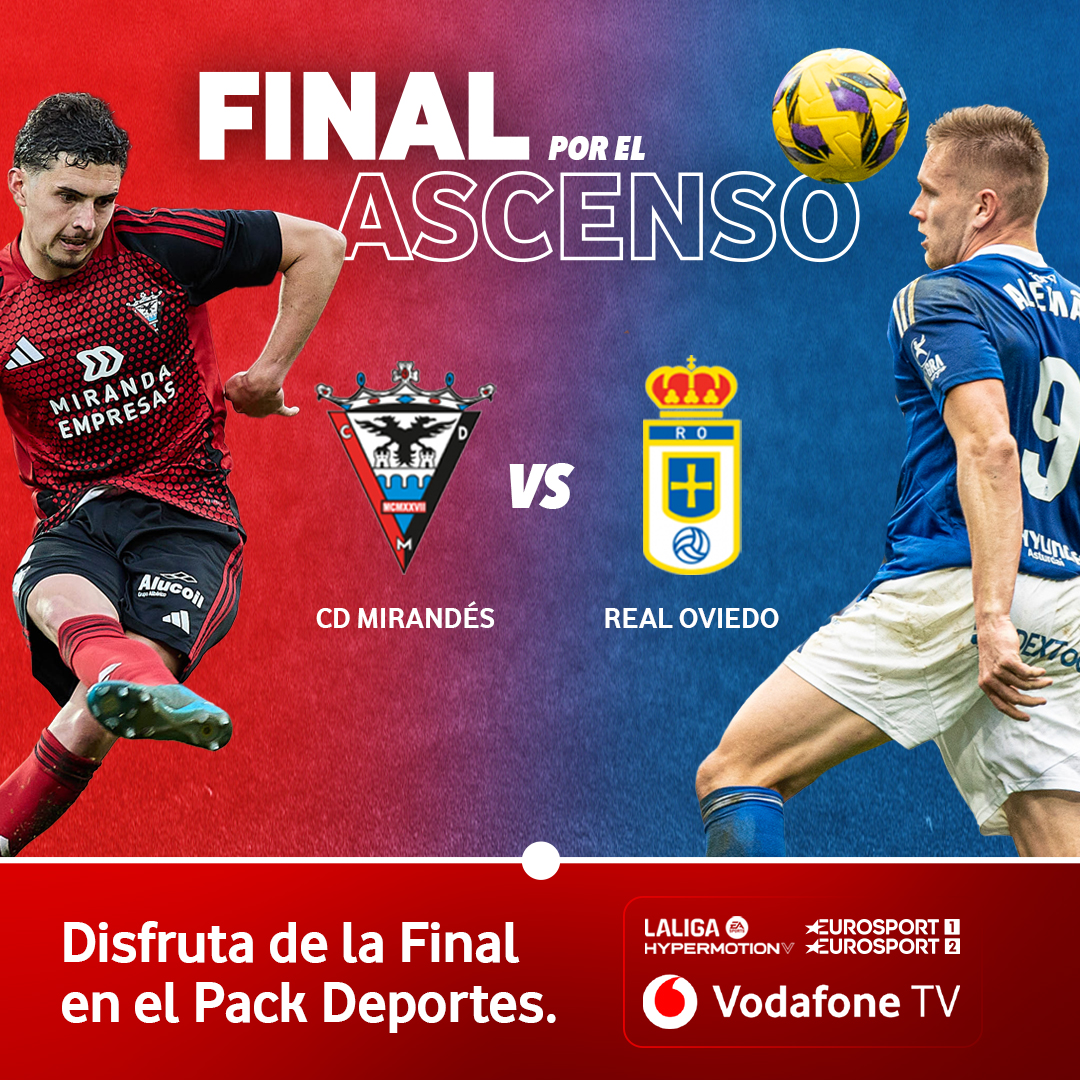 ¿Y si este año sí? No te pierdas la final por el ascenso de LaLigaHypermotion con el Pack Deportes de Vodafone TV. ⁣go.vodafone.es/packdeportesx
⁣
⚽ Ida – Domingo 15 de junio, 19:00⁣
⚽ Vuelta – Sábado 21 de junio, 21:00
