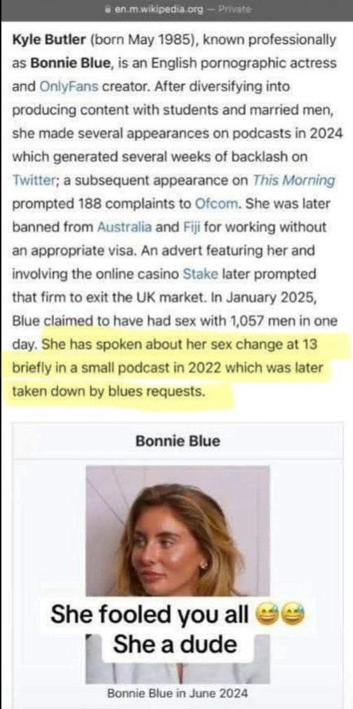 NamelessZAR's tweet photo. So this Bonnie Blue is actually a man who had sex change 🤣🤣 https://t.co/0oApYaBIC4