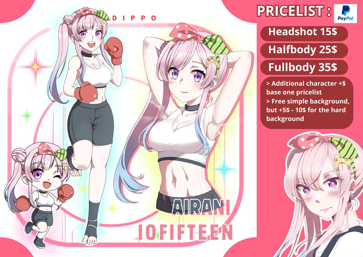 Hiii! I'm open for commissions again!   

If you're interested, feel free to reach out to me via DM or Discord! (˵ • ᴗ - ˵ ) ✧  

Also available on VGen : vgen.co/Dippo_1
Retweet are very appreciated 🙏

#Commissionsopen #CommissionSheet #VGenOpen