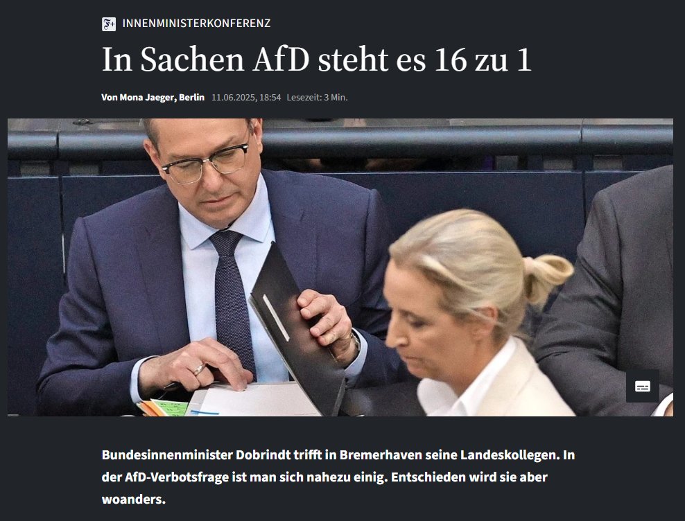 Bei der IMK sind sich die Innenminister fast einig: Ein #AfDVerbot wollen sie nicht, da nicht klar sei, ob die AfD "aggressiv-kämpferisch" vorgehe.

Diese Argumentation ist falsch. Ein Verbot ist dann möglich, wenn die AfD mit legalen Mitteln an die Macht kommen kann, um dann 1/2