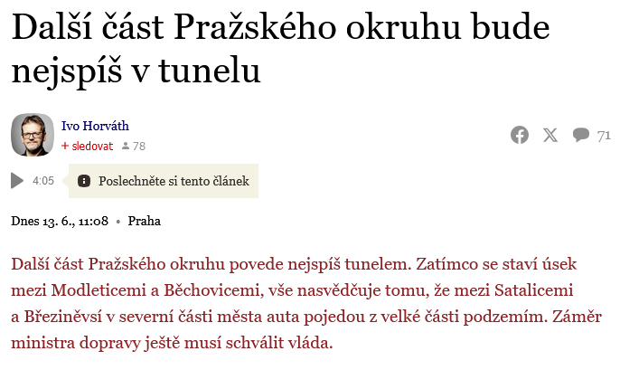 tohle je komický, slibuje se, že všechno v roce 2033 bude postavený a teď se jako vede debata, jestli tam budou nebo nebudou tunely...