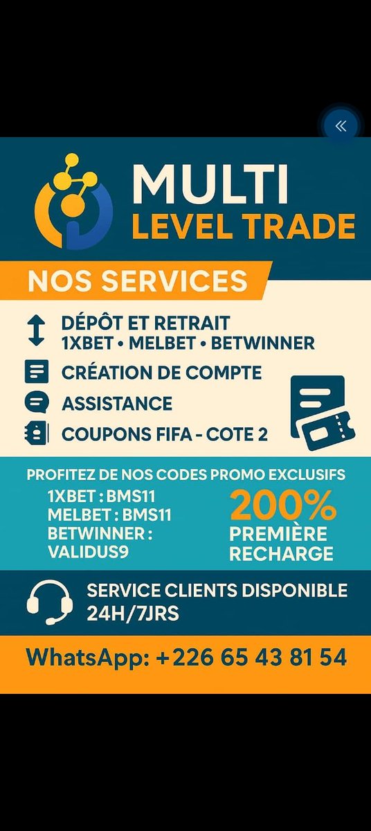 🎯 BELEM SERVICE INTERNATIONAL – Le Roi des Dépôts &amp; Retraits 💸
1XBET | MELBET | BETWINNER

📢 Marre des retards, des galères de paiement ou de louper les meilleures cotes ?
Belem Service International est là pour toi !

🔥 Dépôts &amp; Retraits instantanés
🔥 Disponible 24h/24et 7/