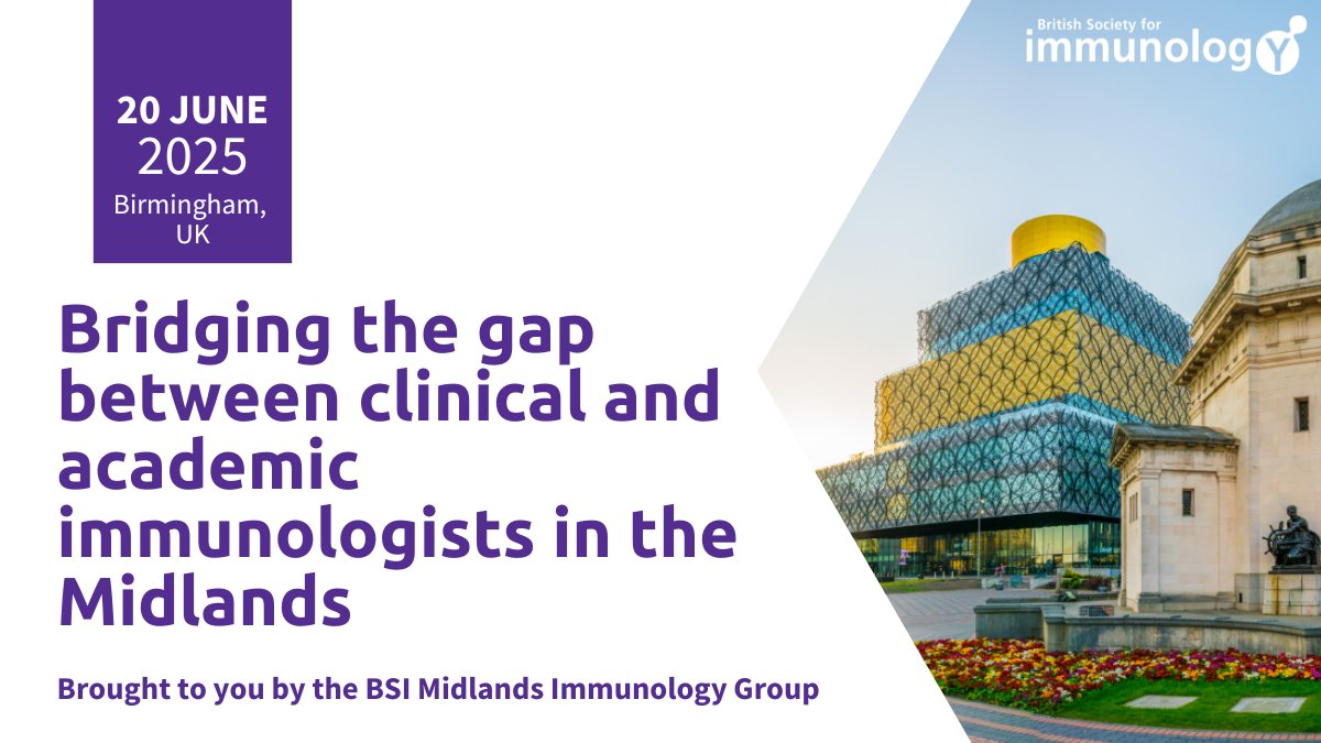 bsicongress's tweet image. 📢 This is your last reminder to register for the BSI Midlands Immunology Group annual symposium in Birmingham next Friday, 20 June!
Explore advances in diagnostics, optogenetics & immune-metabolism. BSI members enjoy a discount 💸
Secure your place now: bit.ly/4iWsVRT