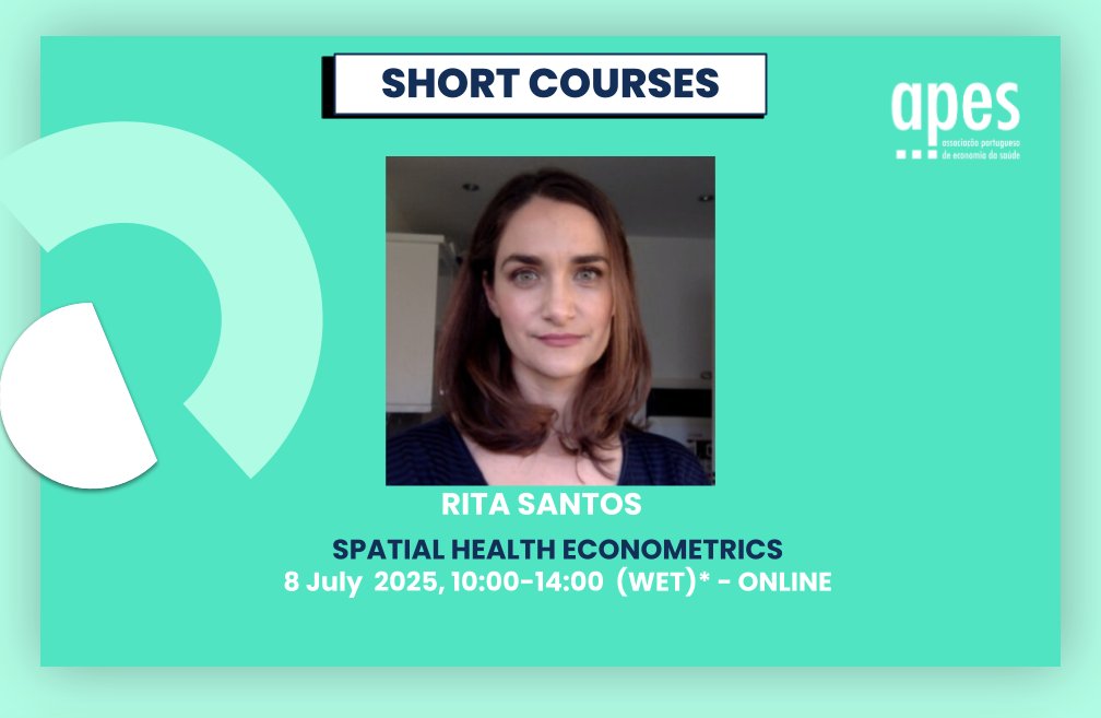 APES (@associacaoapes) on Twitter photo 📢 Last spots available!
Registrations for the Spatial Health Econometrics Short Course with <a href="/ritasantos05/">Rita Santos</a> (University of York) close on June 15th!
🗓 7 July 2025 | 🕒 10h00–14h00 (WET- Lisbon Time) | 💻 Online
+ Info & registration: apes.pt/arquivo/4098 📢 Last spots available!
Registrations for the Spatial Health Econometrics Short Course with <a href="/ritasantos05/">Rita Santos</a> (University of York) close on June 15th!
🗓 7 July 2025 | 🕒 10h00–14h00 (WET- Lisbon Time) | 💻 Online
+ Info & registration: apes.pt/arquivo/4098