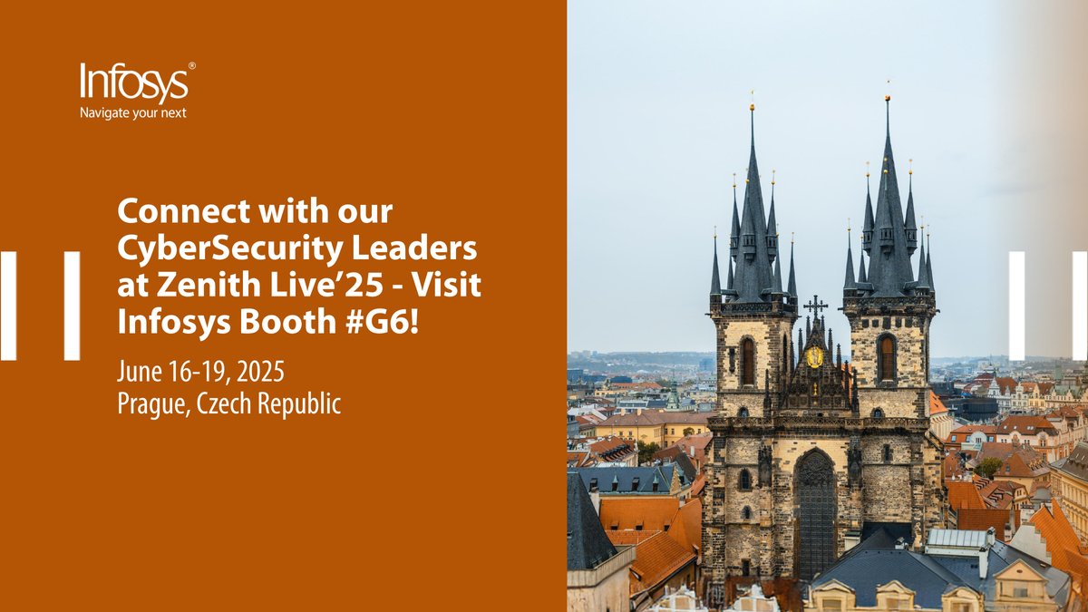 InfosysEvents's tweet image. We’re heading to Zenith Live’25, Prague! Visit Booth #G6 to engage with #InfosysCyberSecurity leaders and explore our cutting-edge security solutions. Discover our innovations in #ZeroTrust & #AI, #NetworkModernization, and gain expert insights. bit.ly/4jxUErK…