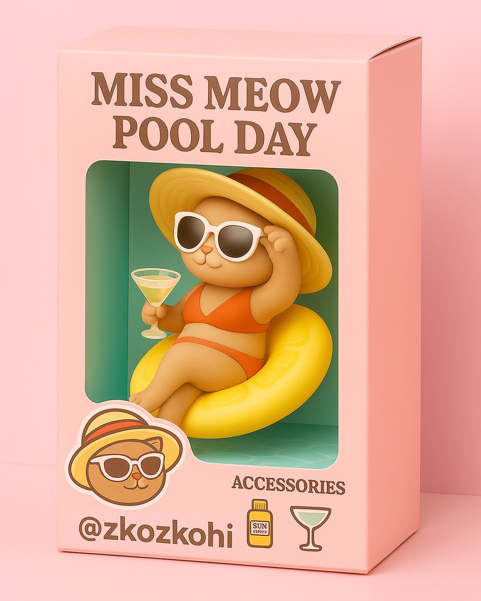 zkozkohi's tweet image. Miss Meow floats. Sunglasses on. No words needed.
She already saw you. But don’t expect her to speak first.
🍋#redbubble redbubble.com/shop/ap/171428…
🌞#TeePublic teepublic.com/t-shirt/762630…
#FloatModeON #MissMeow #PoolDayシリーズ #arttoy #kusdom #displate #角色T恤 #角色玩具 #zkozkohi