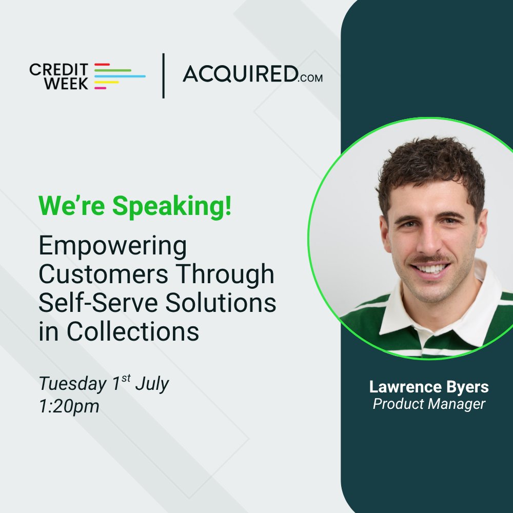 Acquired.com (@acquiredpayment) on Twitter photo 💬 Is the future of collections truly self-serve?
Our very own Lawrence Byers will be exploring this topic in depth at <a href="/Credit_Strategy/">Credit Strategy</a> Week in just a few weeks time.
✋ Join the conversation and get ahead of the curve on the future of collections. We hope to see you there! 💬 Is the future of collections truly self-serve?
Our very own Lawrence Byers will be exploring this topic in depth at <a href="/Credit_Strategy/">Credit Strategy</a> Week in just a few weeks time.
✋ Join the conversation and get ahead of the curve on the future of collections. We hope to see you there!