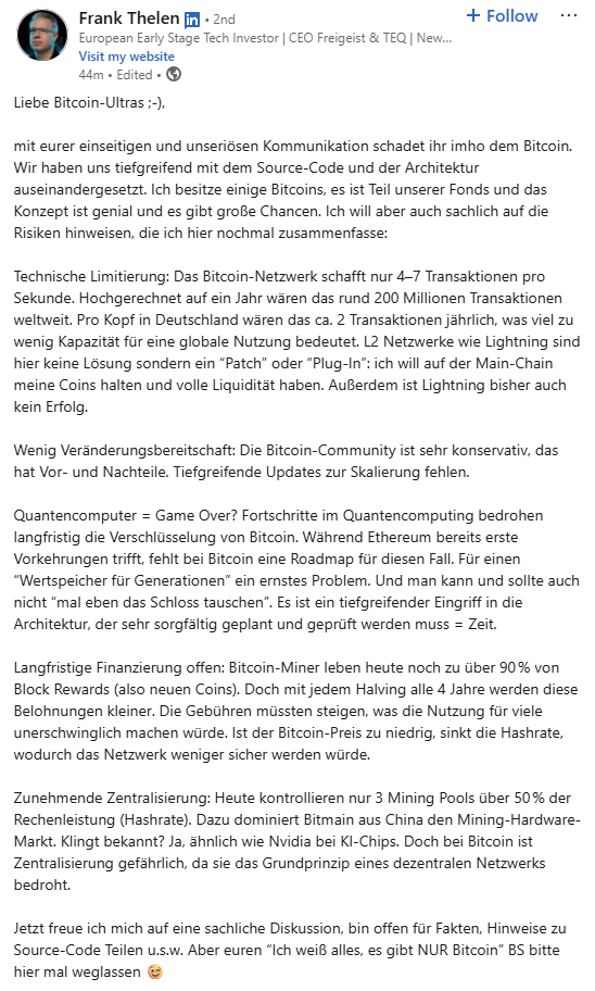 sunnydecree's tweet image. FRANK THELEN STATEMENT!
Offenbar hat Frank Thelen tatsächlich mein Video gesehen – oder intern ordentlich Gegenwind bekommen – und äussert sich nun dazu. Seine Argumente bleiben jedoch erneut schwach und gehen am eigentlichen Thema vorbei. Es wirkt auf mich, als hätte Frank…
