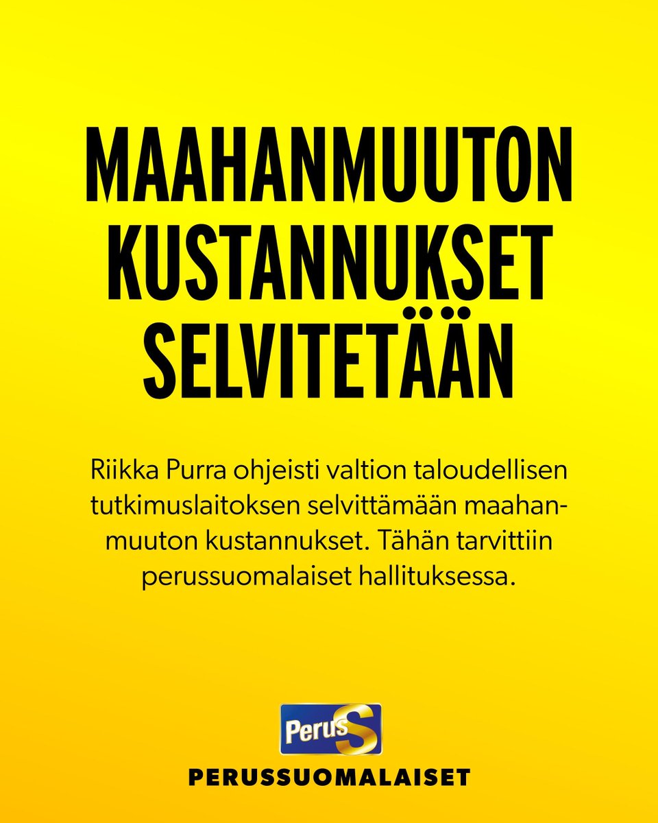 Nyt selvitetään mitä maahanmuutto Suomelle maksaa. Valtion taloudellinen tutkimuslaitos VATT sai Riikka Purralta tähän toimeksiannon ja asia etenee.

Edellisistä hallituksista ei löytynyt rohkeutta ja tahtoa. Tarvittiin PS hallitukseen.