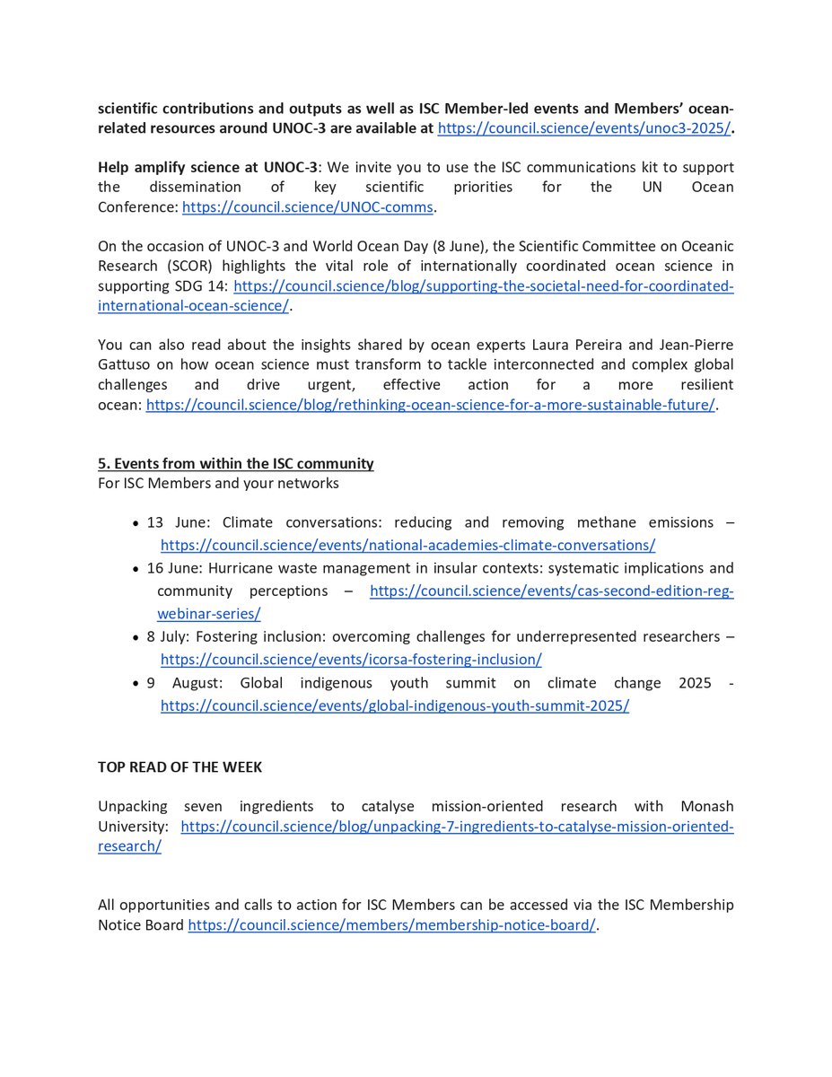 News, Events &amp; Opportunities within the International  Science Council.
 The ISC offers opportunities for IPCC workshops, surveys, and events in June. Explore more and contribute: council.science/news/call-for-… and council.science/members/member…