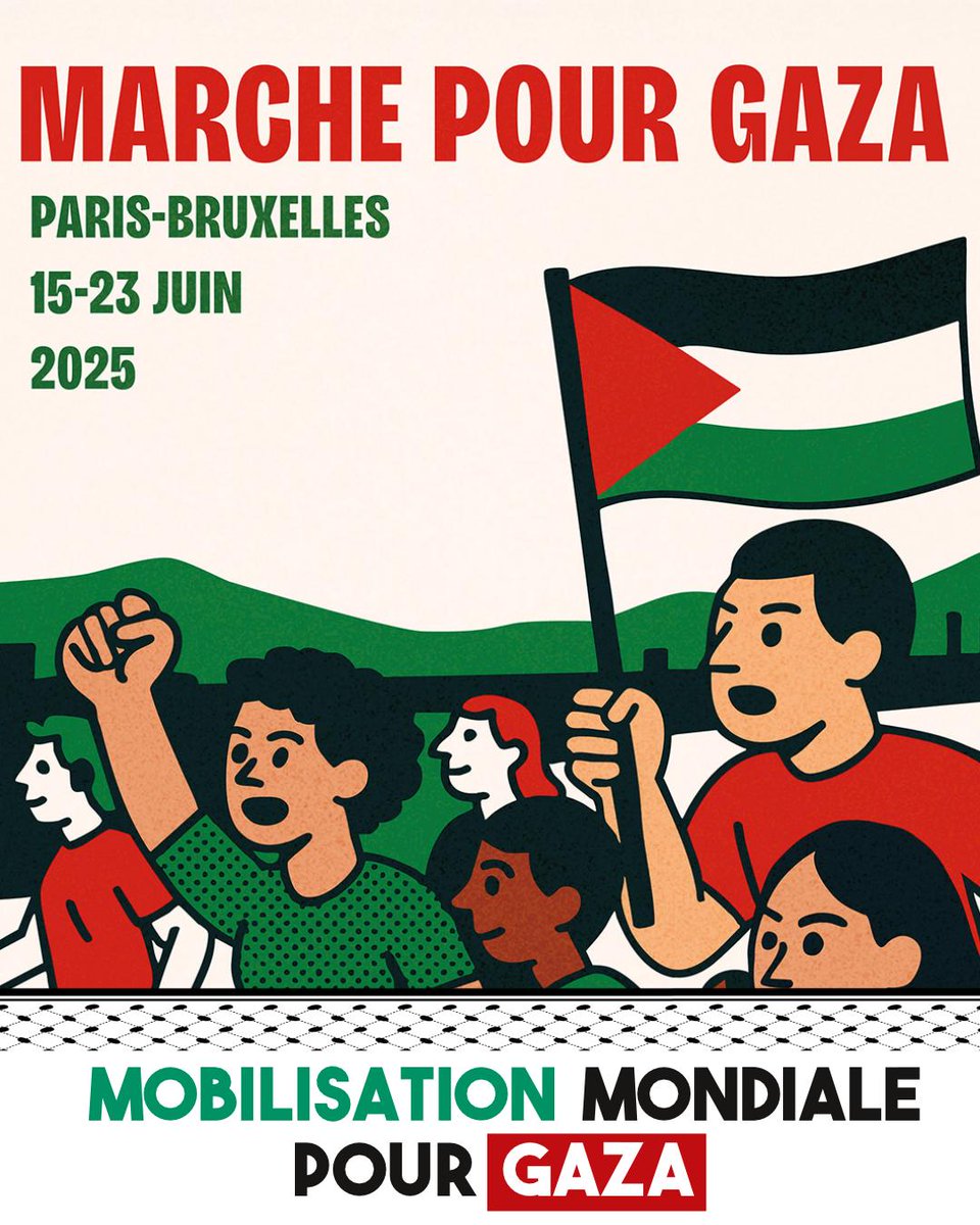 Association France Palestine Solidarité (@afpsofficiel) on Twitter photo Tous ensemble ce week-end :
✊Manifestations samedi 14 juin dans toute la France
🇵🇸 Marche pour Gaza en ce moment <a href="/globalmarchgaza/">Global March To Gaza</a>
🇪🇺 Marche vers Bruxelles du 15 au 23 juin
⛵️ Libération des membres du Madleen et soutien à la <a href="/GazaFFlotilla/">Freedom Flotilla Coalition</a>
Plus d'infos : france-palestine.org/Mobilisation-m… Tous ensemble ce week-end :
✊Manifestations samedi 14 juin dans toute la France
🇵🇸 Marche pour Gaza en ce moment <a href="/globalmarchgaza/">Global March To Gaza</a>
🇪🇺 Marche vers Bruxelles du 15 au 23 juin
⛵️ Libération des membres du Madleen et soutien à la <a href="/GazaFFlotilla/">Freedom Flotilla Coalition</a>
Plus d'infos : france-palestine.org/Mobilisation-m…
