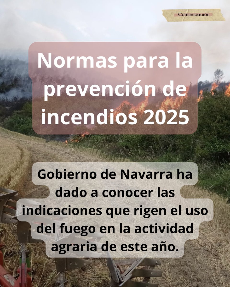 UAGNavarra's tweet photo. 🔥❌‼️Normas para la #prevencióndeincendios 2025

⚠️@gob_na ha dado a conocer las indicaciones que rigen el uso del #fuego en la #actividadagraria de este año.

Descarga las #normas y el Plan Anual para la #prevención 👇
🆕 Noticia: https://t.co/vMRbKY9F4n

#UAGNalserviciodelagro https://t.co/rLEEFKYSIm