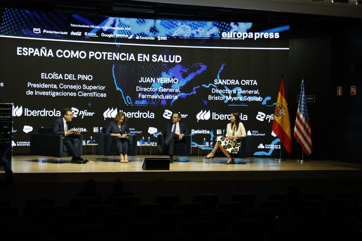 AmChamSpain (@amchamspain) on Twitter photo Empieza “España como Potencia en Salud” con la Directora General de <a href="/bmsnews/">Bristol Myers Squibb</a> , la Presidenta de <a href="/CSIC/">CSIC</a> , el Director General <a href="/Farmaindustria/">Farmaindustria</a> y el Director Policy & Public Affairs de <a href="/pfizer_spain/">Pfizer España</a>
#Globaltrends2025 Empieza “España como Potencia en Salud” con la Directora General de <a href="/bmsnews/">Bristol Myers Squibb</a> , la Presidenta de <a href="/CSIC/">CSIC</a> , el Director General <a href="/Farmaindustria/">Farmaindustria</a> y el Director Policy & Public Affairs de <a href="/pfizer_spain/">Pfizer España</a>
#Globaltrends2025