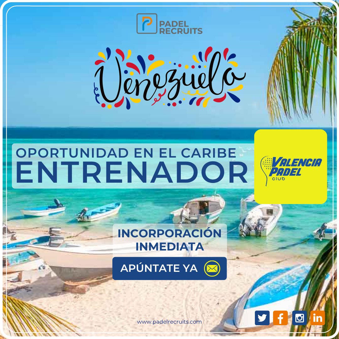 📍OFERTA INTERNACIONAL
Monitor de Pádel para club top en #Venezuela
🔥 Hasta 4.000$/mes
🏡 Alojamiento incluido 3 meses
💼 Clientes premium
📩 padelrecruits.com - bit.ly/4l3qrlc
#padel #padeljobs #empleo #trabajoenelextranjero #padelrecruits