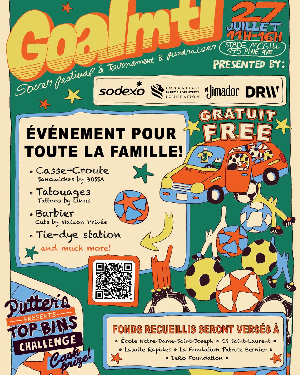 GOAL MTL 2025 ⚽🔥
24 teams. Cheap drinks. BOSSA eats. Pro players. DJs. Art. Tie-dye. All vibes.
🎯 Sunday, July 27 | 11–4 | Percival Molson Stadium
🎟 FREE ENTRY — All proceeds support youth &amp; community.
Let’s goooo! #GOALMTL2025 #FootballForEveryone #MTLevents

#GOALMTL2025