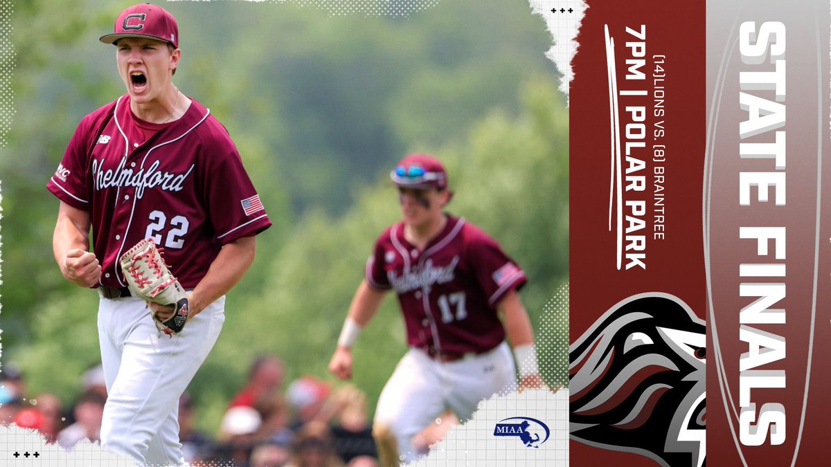 Chelmsford HS Athletics (@_lionsathletics) on Twitter photo 🏆 STATE CHAMPIONSHIP GAME 🏆
TODAY 7pm Polar Park
(14) Lions vs (8) Braintree
⚾️ ⚾️ ⚾️
Let’s Go Lions!
Chelmsford, let’s pack the place in Maroon and White <a href="/CHS_Tundra/">The Tundra</a> <a href="/CPSchoolsMA/">Chelmsford Public Schools</a> <a href="/CHSASBoosters/">Chelmsford Booster Club</a> <a href="/Coach_DiStasi/">CHS Baseball</a> <a href="/Coach_Yutkins/">CHS JV Baseball</a> <a href="/Coach_Carpenito/">CHS Freshman Baseball</a>
🎟️ gofan.co/event/3691051 🏆 STATE CHAMPIONSHIP GAME 🏆
TODAY 7pm Polar Park
(14) Lions vs (8) Braintree
⚾️ ⚾️ ⚾️
Let’s Go Lions!
Chelmsford, let’s pack the place in Maroon and White <a href="/CHS_Tundra/">The Tundra</a> <a href="/CPSchoolsMA/">Chelmsford Public Schools</a> <a href="/CHSASBoosters/">Chelmsford Booster Club</a> <a href="/Coach_DiStasi/">CHS Baseball</a> <a href="/Coach_Yutkins/">CHS JV Baseball</a> <a href="/Coach_Carpenito/">CHS Freshman Baseball</a>
🎟️ gofan.co/event/3691051