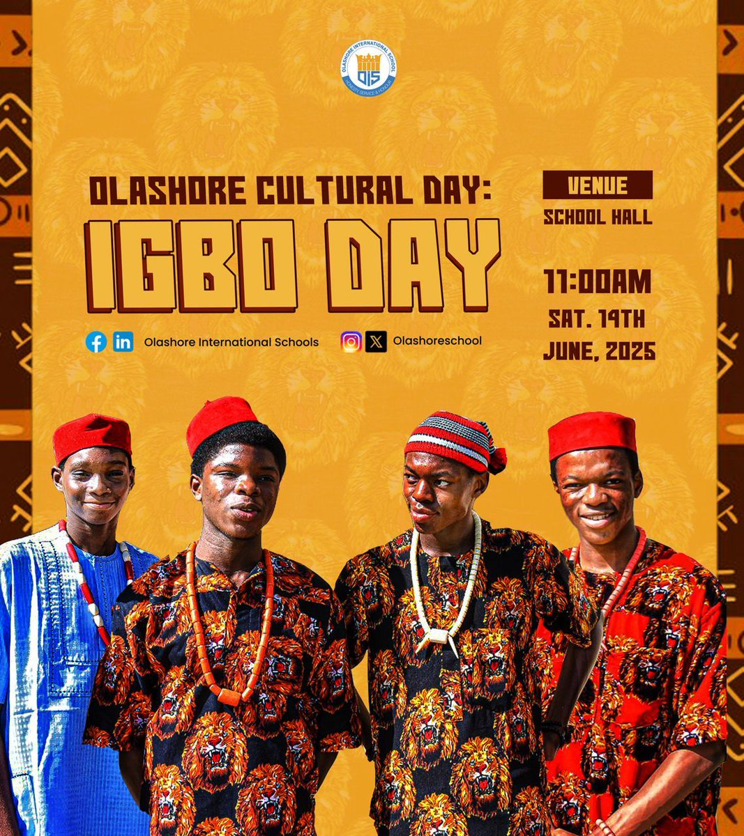 OlashoreSchool's tweet image. OIS Goes Traditional - Igbo Day
This Saturday, we celebrate Igbo Day — a showcase of culture, rhythm, proverbs &amp;amp; pride! 
Parents, join us on June 14 at 11:00am in the school hall. Let’s honor our roots! 

#IgboDay #OISCulture #Oisredefined #Admissionsopen
