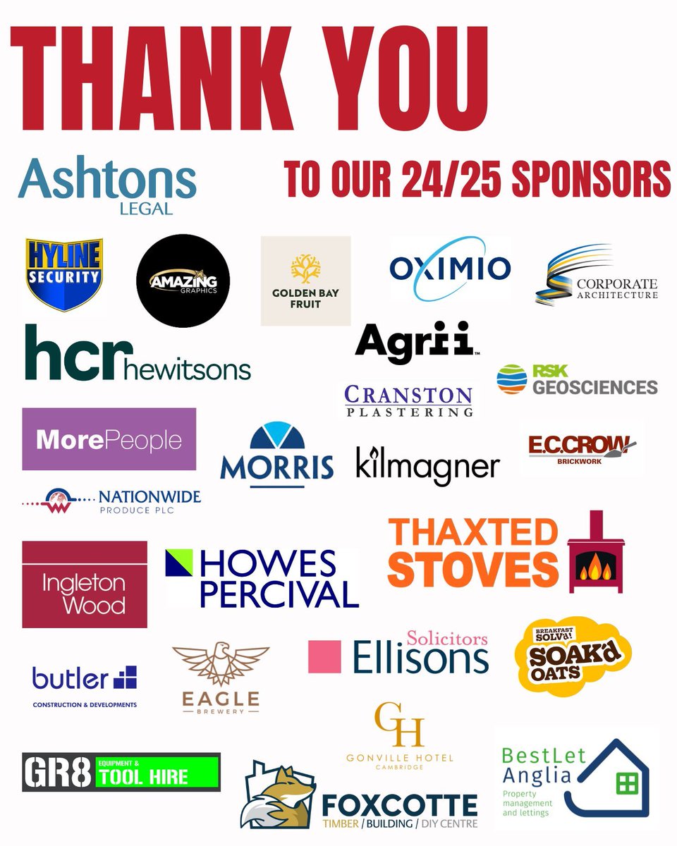 Cambridge Rugby π (@camrufc) on Twitter photo A huge thank you to all our sponsors for their support this season!
Cambridge Rugby cannot thank you enough for your time, investment and support to the club π
If you are interested in sponsorship for the upcoming season, please contact Louis Mann at louis.mann@crufc.co.uk. A huge thank you to all our sponsors for their support this season!
Cambridge Rugby cannot thank you enough for your time, investment and support to the club π
If you are interested in sponsorship for the upcoming season, please contact Louis Mann at louis.mann@crufc.co.uk.