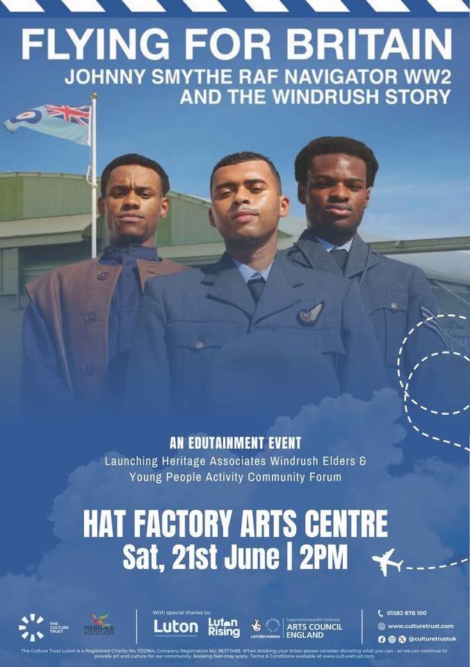 Exclusive screening of 'Flying for Britain' with Amanda Epe and Eddy Smythe. Discover the WW2 story of Johnny Smythe, Sierra Leone RAF hero and Stirling Bomber navigator.  

🗓️ 21 Jun, 2pm  
🎟️ Book: culturetrust.com/whats-on/flyin…

#WhatsOnLuton #LutonEvents