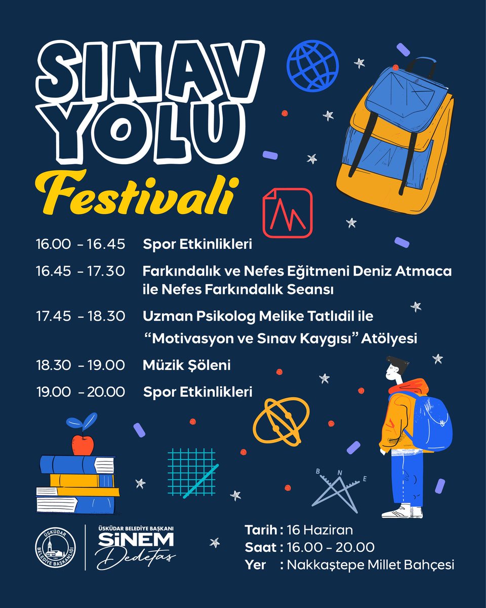 Sınav Yolu Festivali Başlıyor! 🎒

Sınav maratonuna kısa bir mola vermeye ne dersin?

Eğlence, motivasyon ve bol enerji için seni Sınav Yolu Festivaline bekliyoruz!

📅 Tarih: 16 Haziran
🕓 Saat: 16.00 - 20.00
📍 Yer: Nakkaştepe Millet Bahçesi