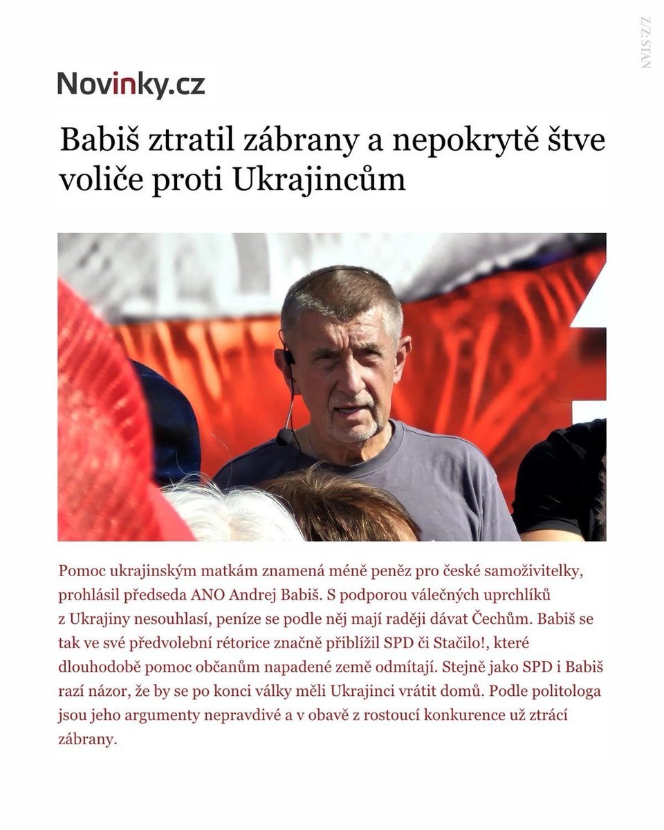 “Pomoc ukrajinským matkám znamená méně peněz pro české samoživitelky. Takže českým matkám nic a Ukrajincům všechno...”

Zaprvé je to lež. Ukrajinští uprchlíci už dnes přináší do našeho sociálního systému víc, než z něj čerpají.

Zadruhé to ukazuje, že Andrej Babiš pojme volební