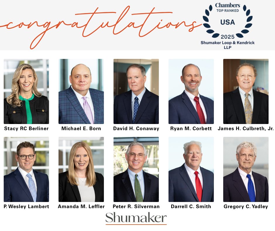 Chambers and Partners has recognized 10 Shumaker attorneys in the 2025 edition of Chambers USA®. The guide ranks the leading lawyers and law firms based on confidential, in-depth peer and client interviews.

Read the full press release here: shumaker.biz/4mV5hYh

#shumaker
