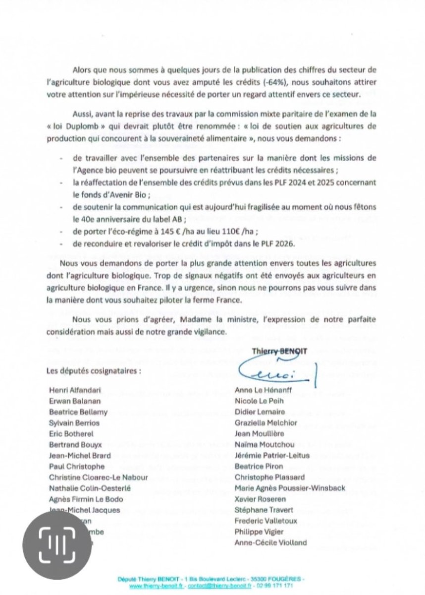Thierry BENOIT (@thierrybenoit35) on Twitter photo Notre courrier à <a href="/Agri_Gouv/">Ministère Agriculture et Souveraineté alimentaire</a> <a href="/AnnieGenevard/">Annie Genevard</a> concernant la nécessaire attention à porter à la filière " agriculture biologique ". Toutes les agricultures de notre pays concourent à la #souverainetéalimentaire ! Notre courrier à <a href="/Agri_Gouv/">Ministère Agriculture et Souveraineté alimentaire</a> <a href="/AnnieGenevard/">Annie Genevard</a> concernant la nécessaire attention à porter à la filière " agriculture biologique ". Toutes les agricultures de notre pays concourent à la #souverainetéalimentaire !