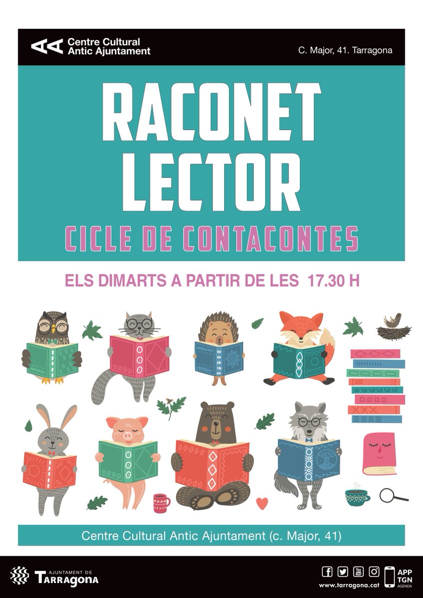 Tarragona Cultura (@tgncultura) on Twitter photo LLETRES | 📘 Raconet Lector: contes còmplices
➡️ "Vine a gaudir del cicle de contacontes, on tots podrem ser els protagonistes de les nostres històries preferides. Remenarem i explicarem contes!"
📆 17/06 a 17.30 h
📍 Centre Cultural Antic <a href="/TGNAjuntament/">Ajuntament de Tarragona</a>
🎫 Gratuït
ℹ️ LLETRES | 📘 Raconet Lector: contes còmplices
➡️ "Vine a gaudir del cicle de contacontes, on tots podrem ser els protagonistes de les nostres històries preferides. Remenarem i explicarem contes!"
📆 17/06 a 17.30 h
📍 Centre Cultural Antic <a href="/TGNAjuntament/">Ajuntament de Tarragona</a>
🎫 Gratuït
ℹ️