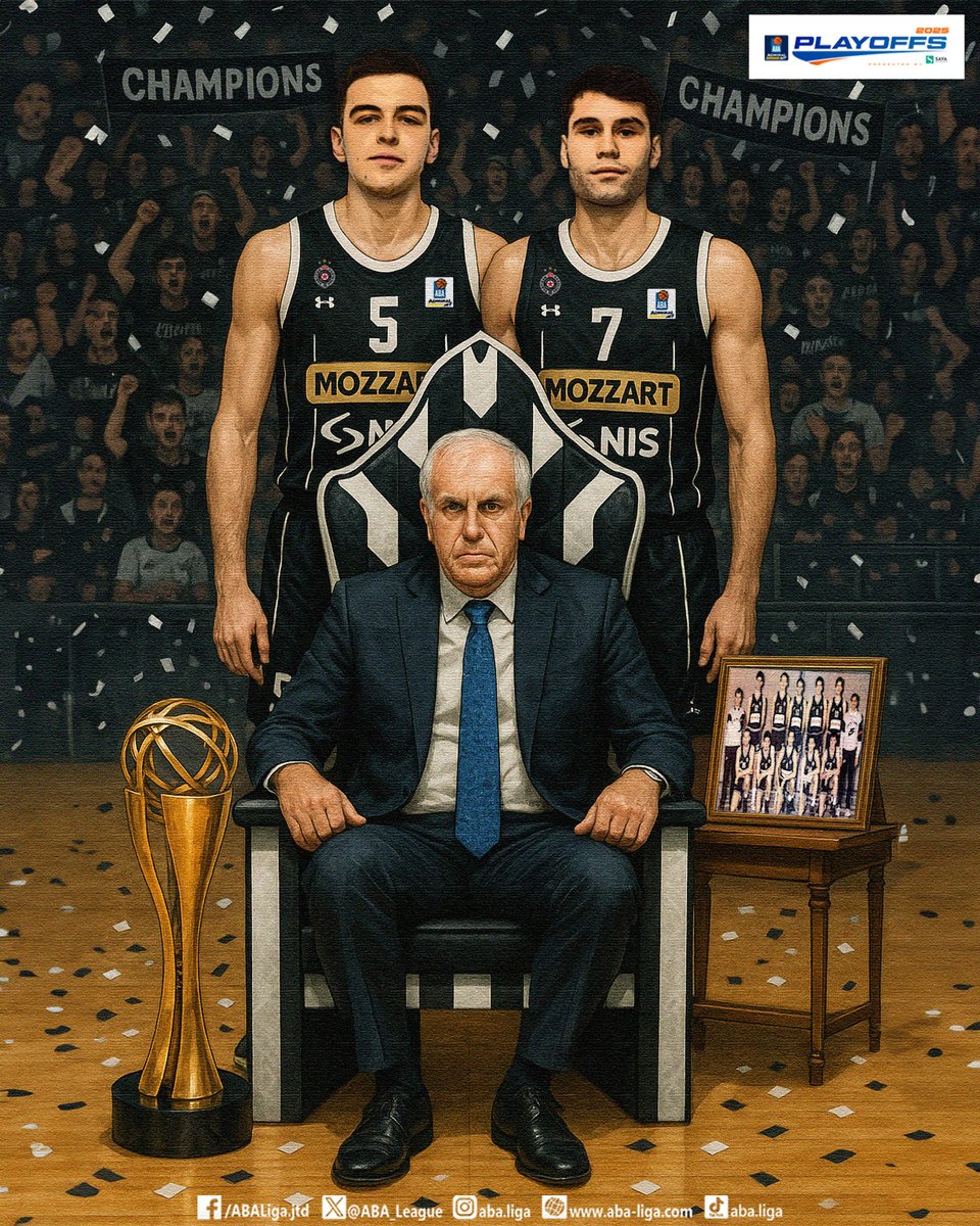 AdmiralBet ABA League (@aba_league) on Twitter photo More than 30 years ago, Željko Obradović won two national titles and one <a href="/EuroLeague/">Turkish Airlines EuroLeague</a> 🏆 with <a href="/PartizanBC/">KK Partizan Mozzart Bet</a>, together with Slaviša Koprivica and Ivo Nakić.
And now, he won the #ABALiga 🏆 with their sons - Balša Koprivica and Mario Nakić.
Some stories write themselves. ⚫️⚪️ More than 30 years ago, Željko Obradović won two national titles and one <a href="/EuroLeague/">Turkish Airlines EuroLeague</a> 🏆 with <a href="/PartizanBC/">KK Partizan Mozzart Bet</a>, together with Slaviša Koprivica and Ivo Nakić.
And now, he won the #ABALiga 🏆 with their sons - Balša Koprivica and Mario Nakić.
Some stories write themselves. ⚫️⚪️